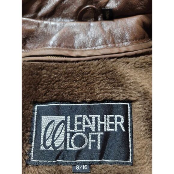 Leather Loft  100% Leather Vintage Brown Jacket 9/10 Belt Buttons Fleece Lining - Picture 3 of 16